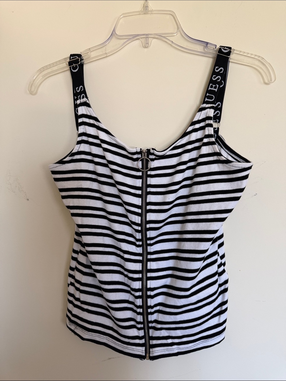GUESS Black & White Striped Zip-Front Camisole
